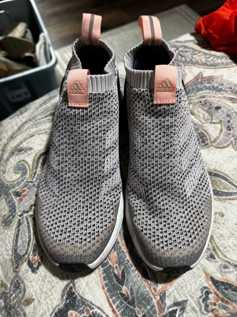 adidas Slip-On Knit Sneakers in Gray & Pink